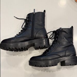 Guess Black Lace-Up Ankle Boots with side zippers